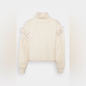 Mother of Pearl Dani Turtleneck Sweatshirt with Ruffle and Pearl Accents. Size S